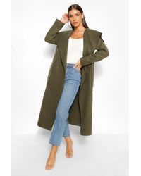 Boohoo Maxi Waterfall Wool Look Coat - Green