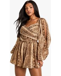 Boohoo - Snake Print Split Sleeve Playsuit - Lyst