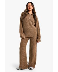 Boohoo - Half Zip Oversized Jumper And Wide Leg Trouser Borg Knit Co-Ord - Lyst