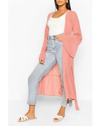 Boohoo Dobby Ruffle Maxi Kimono - Pink