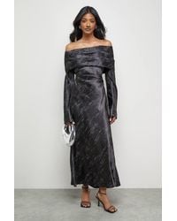 Warehouse - Shimmer Satin Foldover Bardot Bias Midi Dress - Lyst