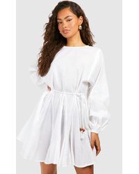 Boohoo - Cotton Long Sleeve Godet Mini Dress - Lyst