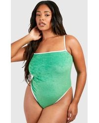 Boohoo - Plus Towelling Ribbed Square Neck Bathing Suit - Lyst