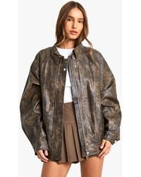 Boohoo - Vintage Look Faux Leather Bomber Jacket - Lyst
