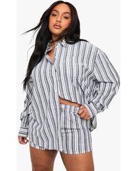 Boohoo - Plus Stripe Long Sleeve Shirt And Shorts Co Ord - Lyst
