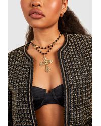 Boohoo - Beaded Layered Cross Detail Necklace - Lyst