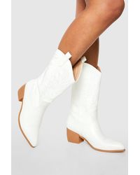 Boohoo Wide Fit Tab Detail Ankle Cowboy Western Boots - White