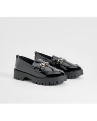 Boohoo - Wide Fit Patent Chunky T Bar Loafers - Lyst
