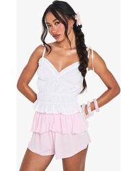 Boohoo - Ruched Poplin Tie Strap Cami Top - Lyst