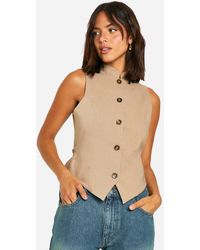 Boohoo - Super Stretch Mock Horn Button Fitted High Neck Waistcoat - Lyst