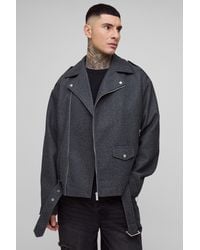 Boohoo - Tall Oversized Wool Look Biker Jacket - Lyst