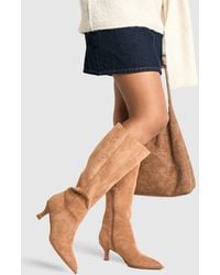 Boohoo - Pointed Toe Low Heel Slim Knee High Boot - Lyst