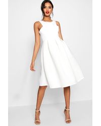 Boohoo Womens Midikleid aus Neoprenstoff mit Cutaway-Ausschnitt - Weiß