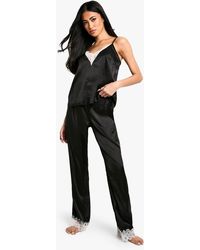 Boohoo - Contrast Lace Trim Cami Top & Trouser Pyjama Set - Lyst