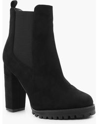 chunky cleated heel chelsea boots boohoo