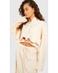 Boohoo - Linen Look Boxy Cropped Shirt - Lyst