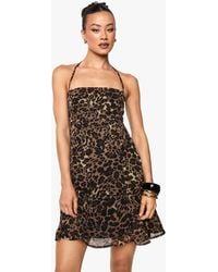Boohoo - Tall Leopard Print Chiffon Strappy Square Neck Smock Mini Dress - Lyst