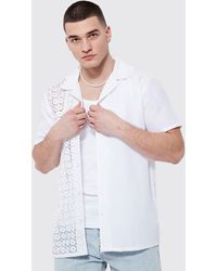 BoohooMAN Tall Short Sleeve Spliced Crochet Shirt - White