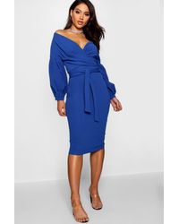 maternity off the shoulder wrap midi dress