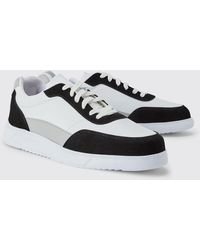 BoohooMAN - Tonal Panelled Faux Leather Trainer - Lyst