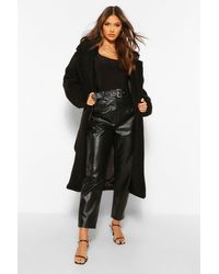 Boohoo Abrigo De Pelo Sintético De Peluche Con Cinturón - Negro