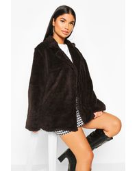 Boohoo Womens Petite Double Breasted Cropped Teddy Coat - Schwarz