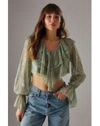 Warehouse - Lace Double Ruffle Blouson Blouse - Lyst