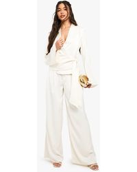 Boohoo - Satin Wrap Tie Blouse - Lyst