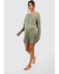 Boohoo - Maternity Long Sleeve Peached Jersey Button Down Nightie - Lyst