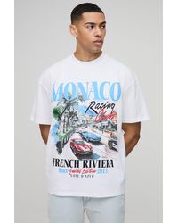 BoohooMAN - Oversized Extended Neck Monaco Racing Club T-Shirt - Lyst