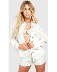 Boohoo - Coated Metallic Oversized Denim Jacket Cotton - Lyst