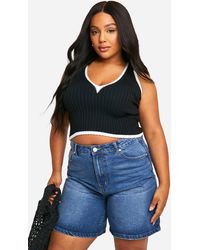 Boohoo - Plus V Neck Knitted Crop Top - Lyst