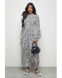 Oasis - Satin Shirred Bodice Balloon Sleeve Midi Dress - Lyst