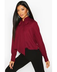 Boohoo Womens Ruffle High Neck Tie Blouse - Rot