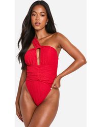 Boohoo - Textured One Shoulder Cut Out Bathing Suit - Lyst