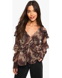Boohoo - Ruffle Chiffon Blouse - Lyst