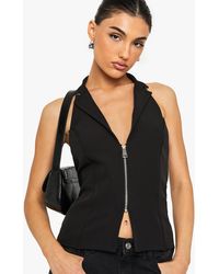 Boohoo - Woven Halterneck Zip Through Waistcoat - Lyst