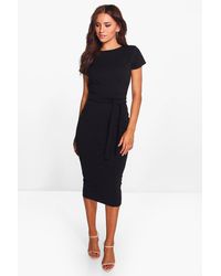 boohoo plunge midi dress with sweetheart neckline and side split in black