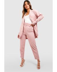 Boohoo Tailored Jersey Knit Blazer & Self Fabric Belt Pants Suit - Pink