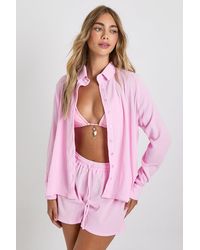 Boohoo - Crinkle Button Through Shirt & Short Co-Ord - Lyst