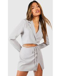 Boohoo - Pinstripe Split Front Micro Mini Skirt - Lyst