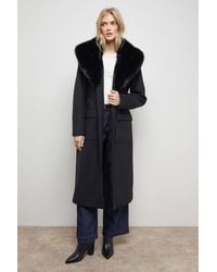 Oasis - Buckle Detail Faux Fur Collar Belted Coat - Lyst