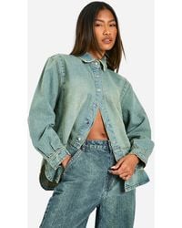 Boohoo - Oversized Curved Hem Denim Shirt - Lyst