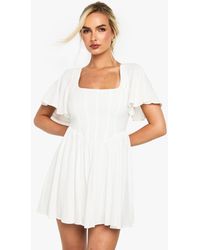 Boohoo - Linen Look Boned Detail Corset Smock Dress - Lyst
