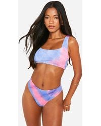 Boohoo - Tie Dye Crinkle Scoop Bikini Top - Lyst
