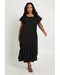 Boohoo - Plus Drop Hem Puff Sleeve Midaxi Smock Dress - Lyst