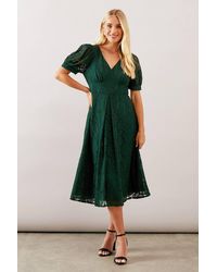 Wallis - Petite Lace V Neck Tea Midi Dress - Lyst