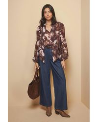 Wallis - Floral Tie Neck Blouse - Lyst