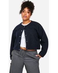 Boohoo - Plus Collarless Wool Bomber Jacket - Lyst
