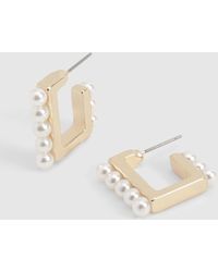 Boohoo - Pearl Detail Square Hoop Earrings - Lyst